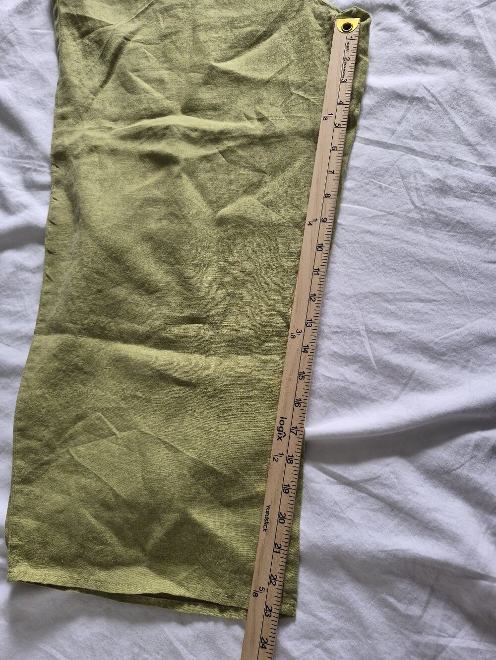 Flax Linen High Rise Wide Leg Pants Lime Green Medium Lagenlook - Picture 9 of 9